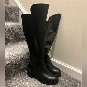 Shoe Dazzle Black Knee-High Chunky Heel Rain Boots
